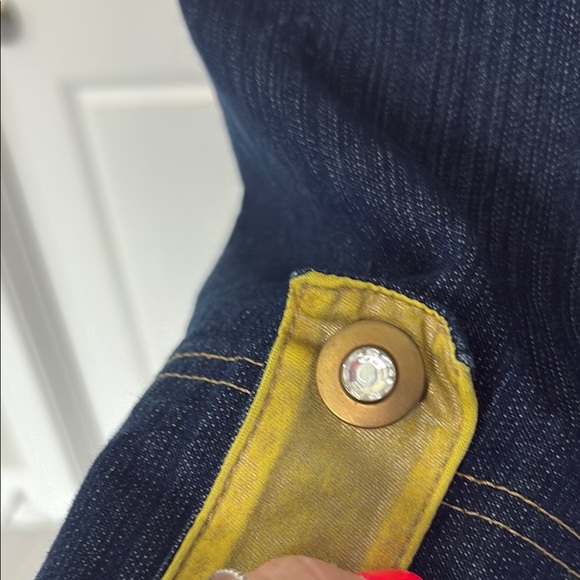 Oversized Denim Jacket with Yellow Accents by Gold Flava - Picture 3 of 4